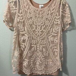 Elegant Soft Pink Floral Lace Blouse
